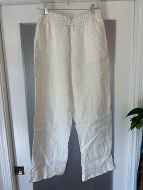 Jenni Kayne White Linen-Blend Wide Leg Women’s Pants